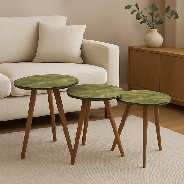 Green wooden round tables