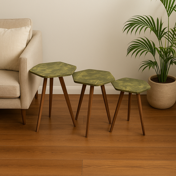 Green Hexa Wooden Tables