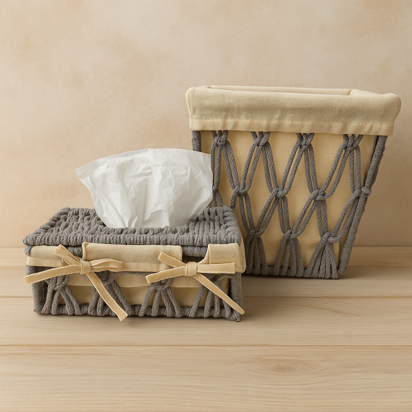 Macrame Tissue & Storage Basket Set