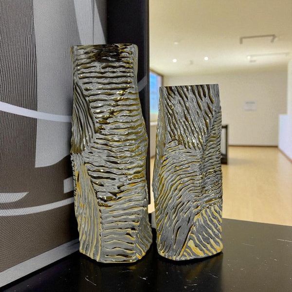 Luxe Silver & Gold Wave Vase Set